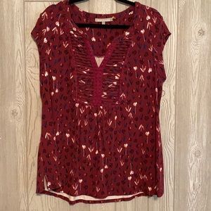 Daniel Rainn Burgundy Pleated Split Neck Knit Top